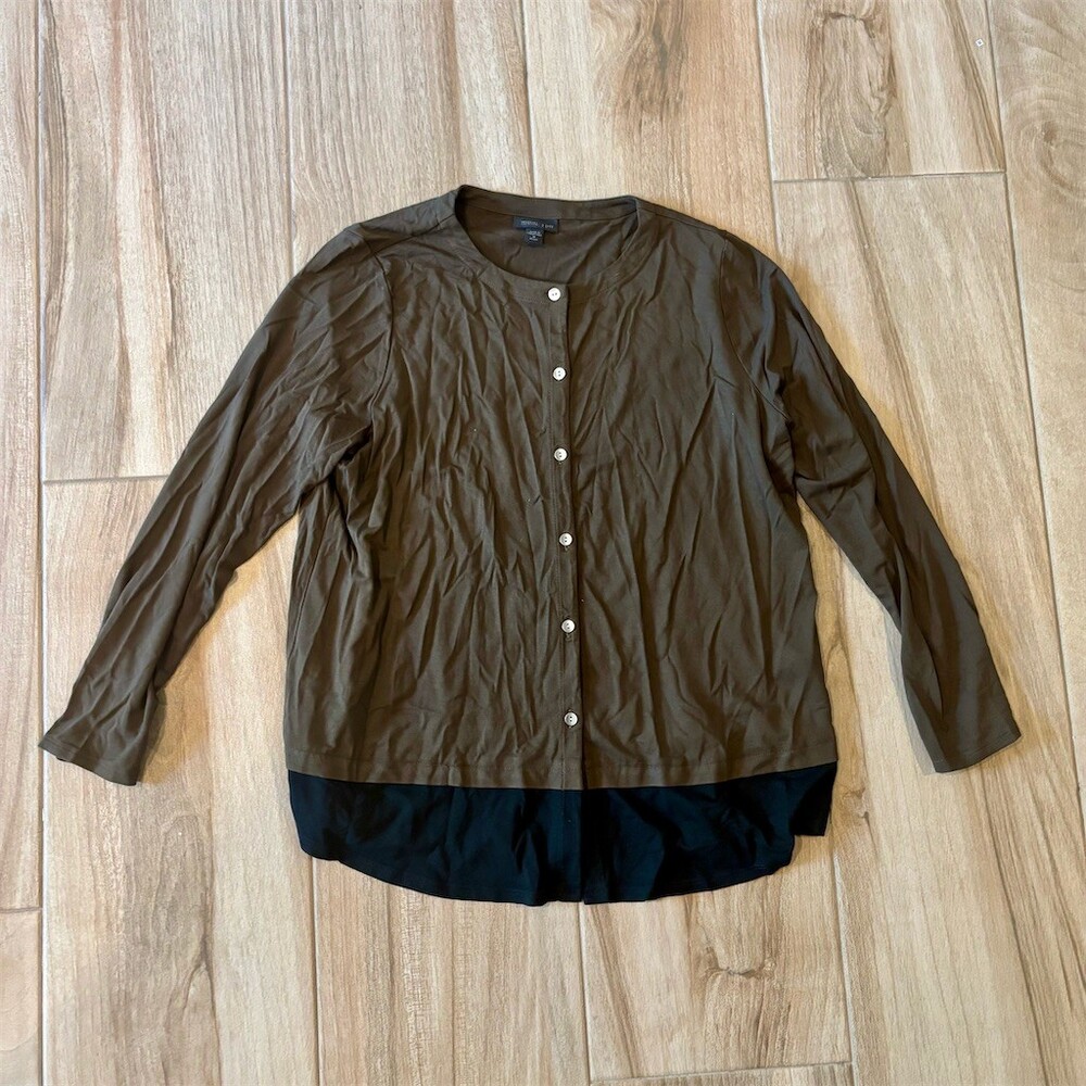 J. Jill Cardigan Sweater Womens Petite M Brown Black Colorblock Button
